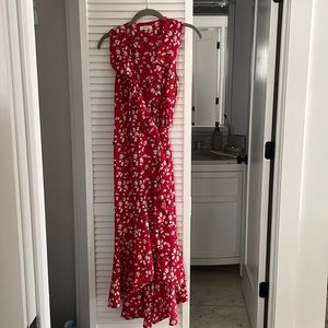 Long red wrap dress